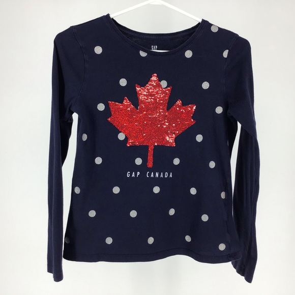 2/$25 GAP Kids Girl's Flippy Maple Leaf Navy Tee, XL - Picture 3 of 14